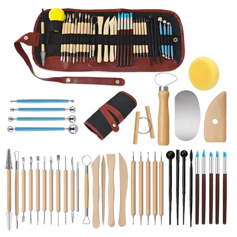 ABDJ-40-teiliges doppelseitiges, lufttrockener Schnitzwerkzeug-Set, Töpferei, Ton, Bildhauerei, DIY-Werkzeuge, Töpferei, Modellierung, Glättung