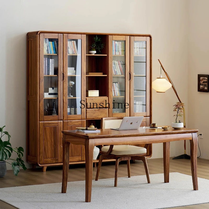 Modern Chinese solid wood simple five-door bookcase solid wood combination as a whole