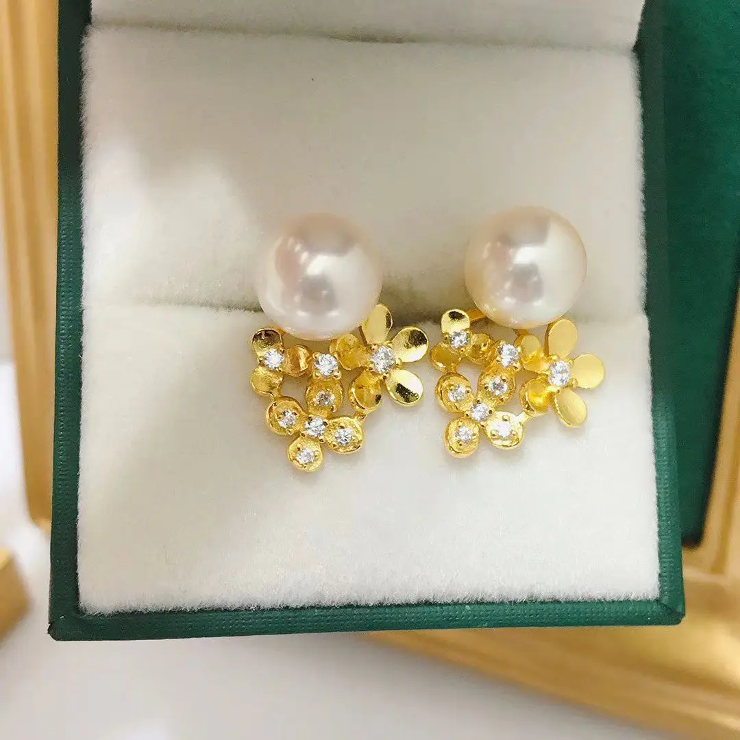 

Wholesale S925 Sterling Silver Earrings Mount Findings Settings Base Mounting Parts Accessory for 8-9mm Pearls 5 pairs/lot