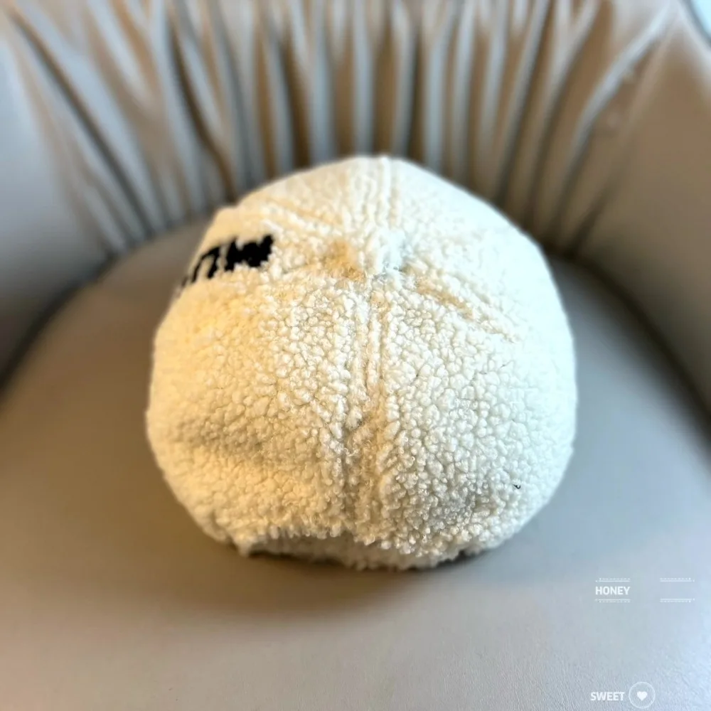 Berretto da baseball con etichetta R in stile coreano, caldo e spesso, in peluche di agnello, cappello casual regolabile unisex