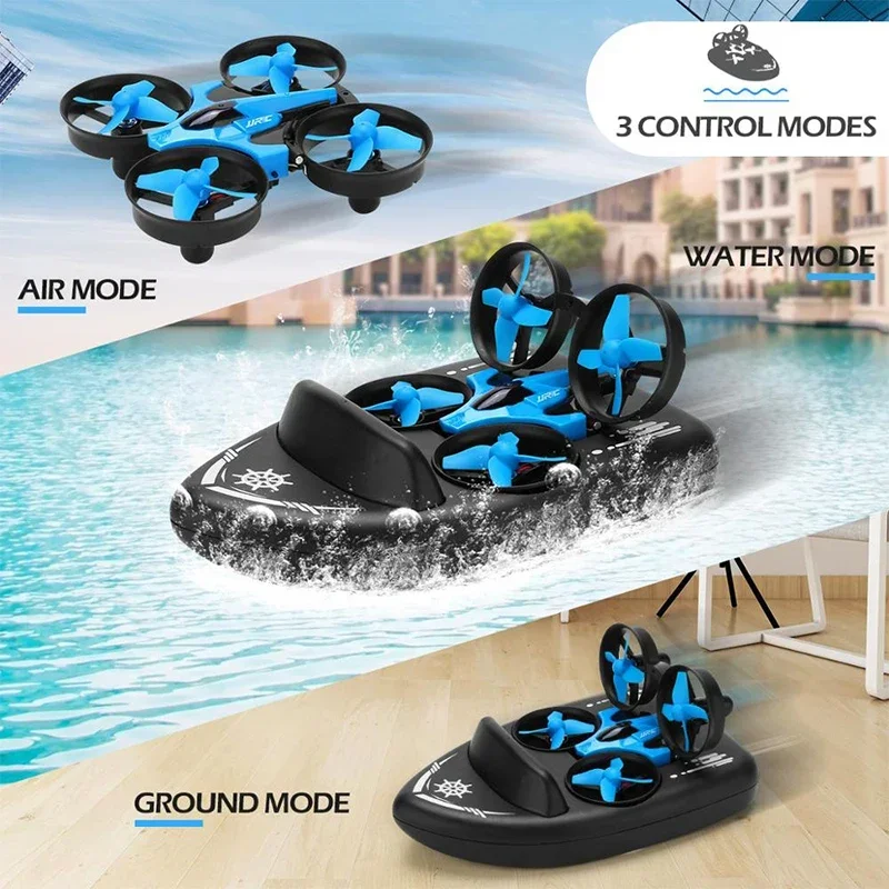 JJRC Mini Drone Toys 3 in 1 Sea Land Air Flight 2.4G 6-Axis Quadcopter Boat Altitude Hold Headless Mode RC Helicopter For Kid