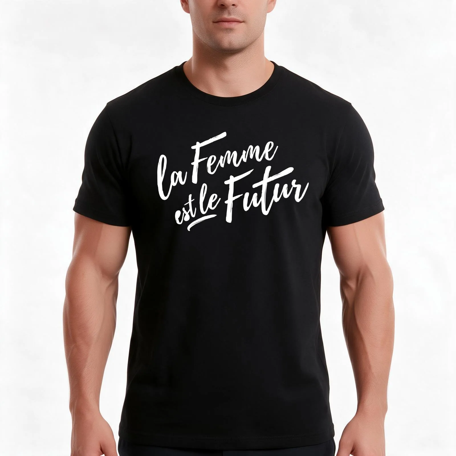 La Femme Est Le Futur - Female Empowerment Women French Script Shirts / Apparel T-Shirt, Summer Casual Cotton Tee, 100% Cotton