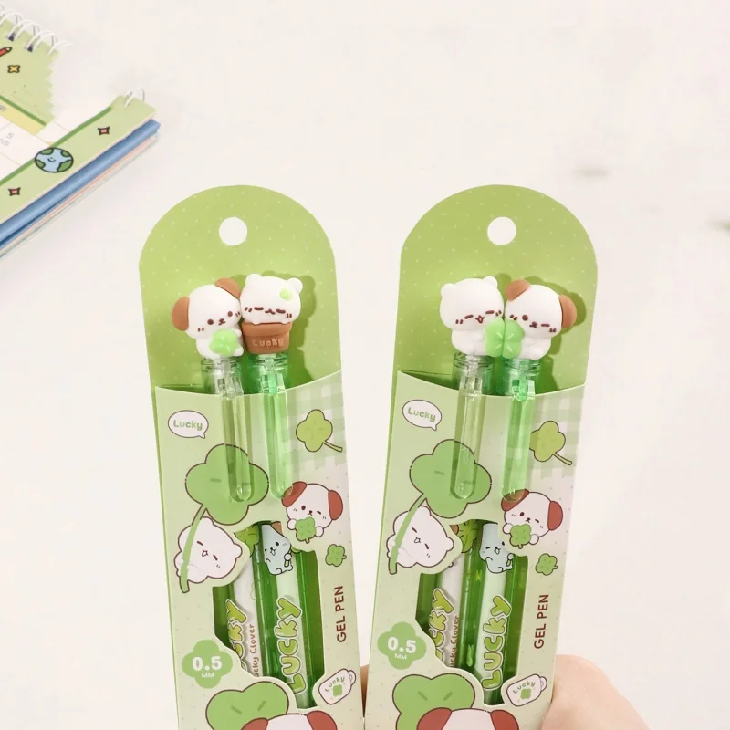 24set-lot-kawaii-four-leaf-clover-bear-dog-press-gel-pen-cute-05mm-black-ink-neutral-pens-for-writing-office-school-supplies