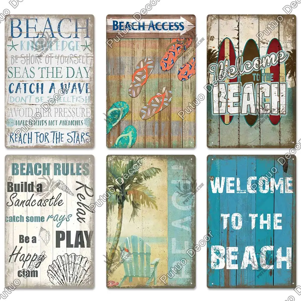 Putuo Decor Beach Slogan Vintage Tin Sign Plaque Metal Wall Art Poster for Pub Bar House Surf Club Retro Iron Paintings