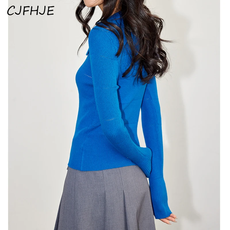 CJFHJE-Tricot Rayé à Col en V pour Femme, Haut Slim Fit Classique Coréen, Manches sulf, Nouveau Design de Mode Française