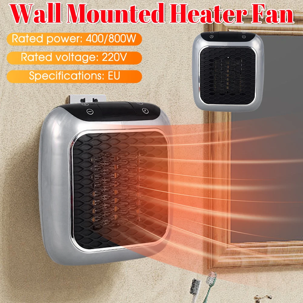 Plug In Mini Electric Heater Low Noise Wall Mounted Room Heater Portable Fan Warmer For Home Office Dorm Room Use