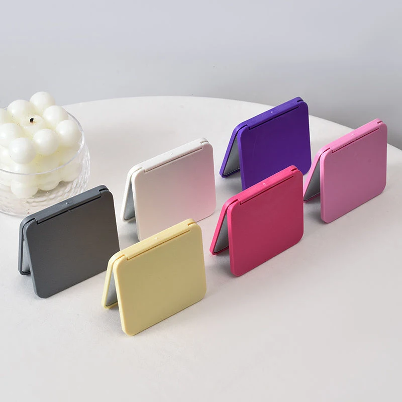 2 Face Makeup Mirror Square Portable Cute Girl's Hand Mini Mirror Pocket Double-Sided Makeup Mirror Compact Multiple Colors