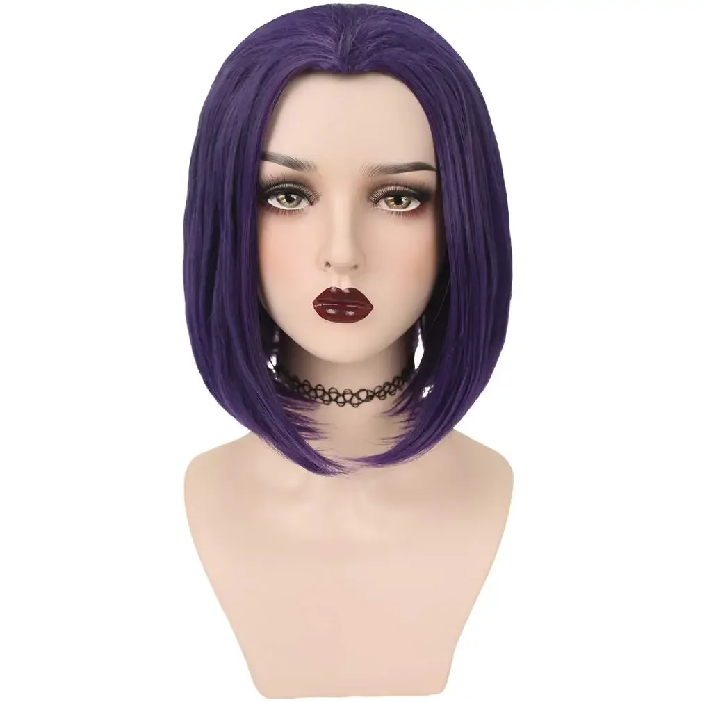 Perruque Bob courte droite violette pour femme, Raven Smile Hero, cheveux synthétiques Patricia, Cosplay, Halloween, fête