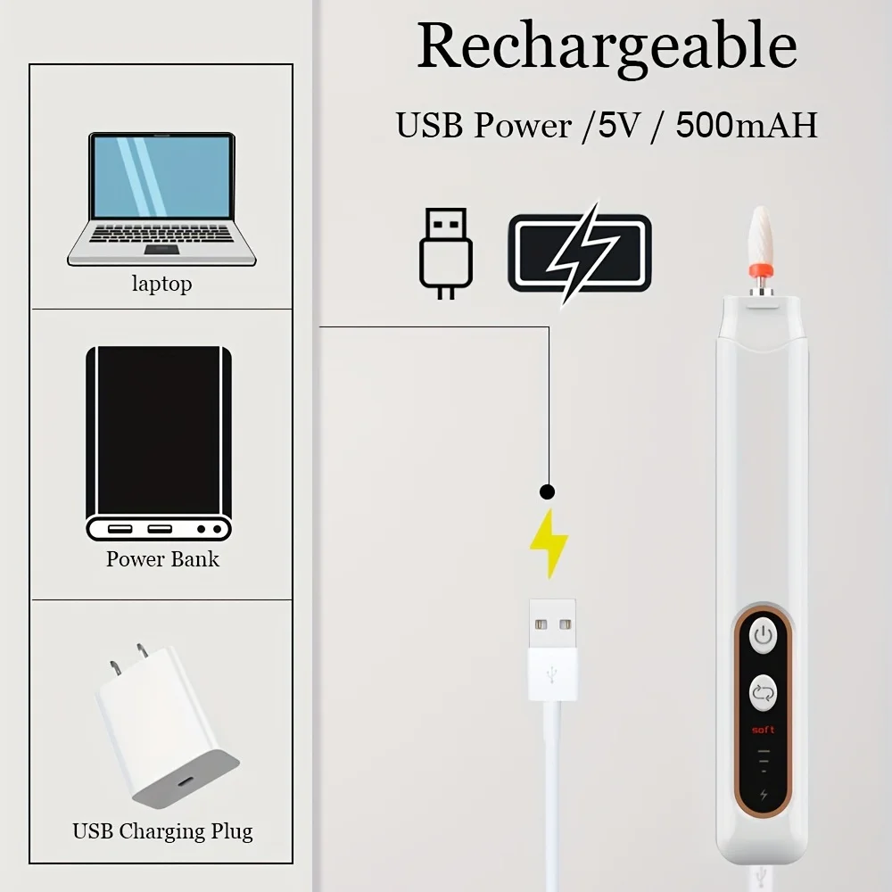 ชุดเจาะเล็บแบบพกพาสําหรับทําเล็บมืออาชีพและเล็บ - ลบผิวที่ตายแล้ว ยาทาเล็บอะคริลิกและเจลรูปร่าง