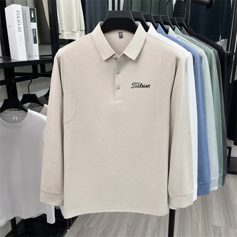 Original Herren Langarm-Poloshirt, schnelltrocknend, atmungsaktiv, mit Revers und Knöpfen, exquisiter Buchstabendruck, Herbst-Freizeit-Sportbekleidung für Herren – Detail 16