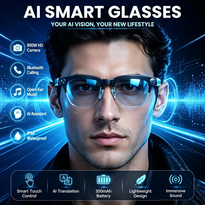 W630 Smart Glasses 800W HD Camera Photo Audio and Video Optical Image Stabilization Voice Wake-up Bluetooth Call Smart Glasses