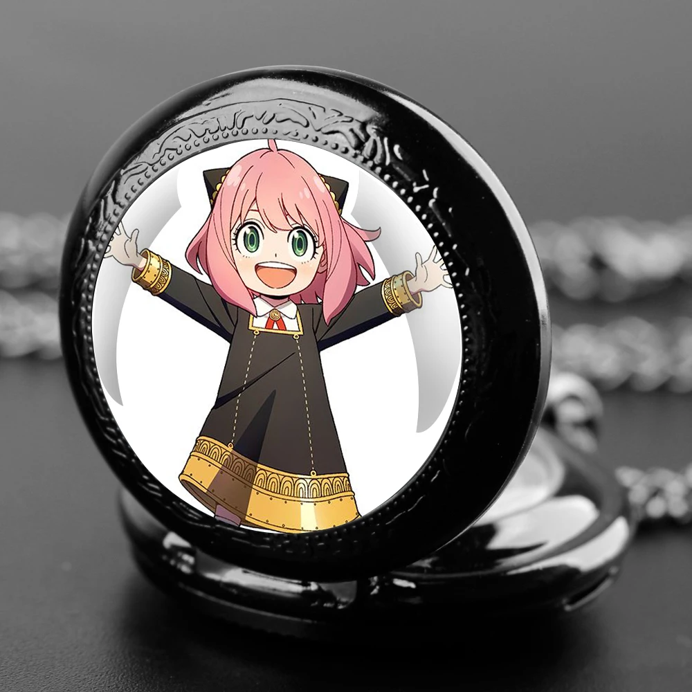 

Exquisite Famous Anime Anya Forger Glass Dome Quartz Pocket Watch Arabic numeral Necklace Pendant Gifts For Women Man with Chain