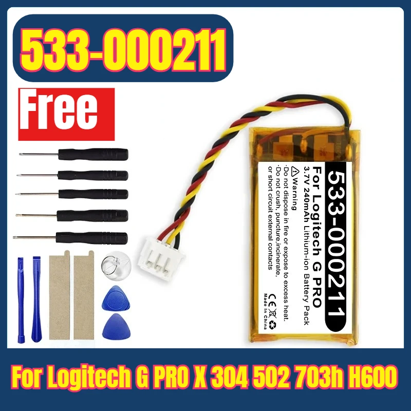 

533-000211 521630 533-000071 Battery for Logitech G PRO X 304 502 703h H600 Bluetooth Headset 3-wire Plug + Free Tools
