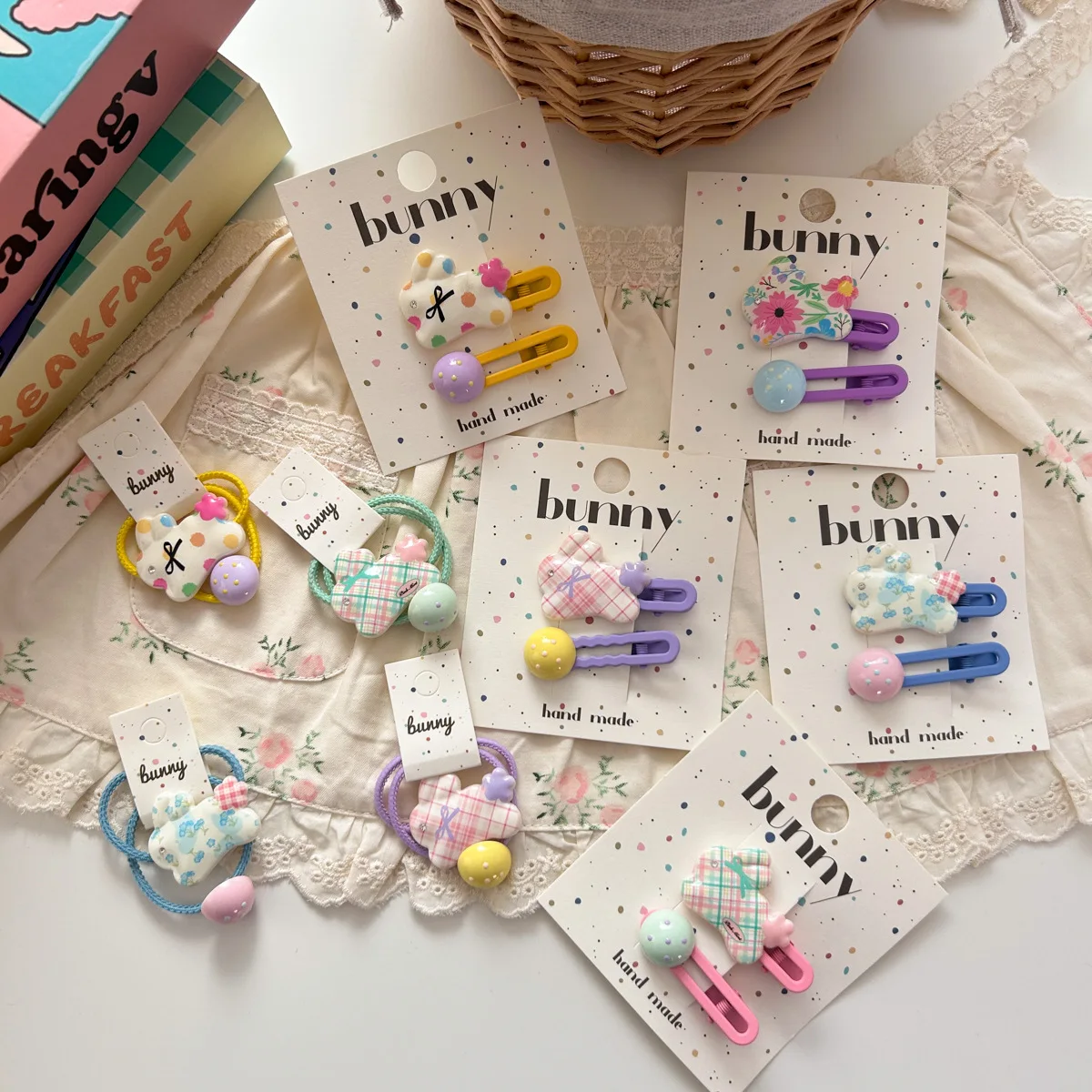 

3 шт./компл., милые заколки с мультяшным кроликом, заколки для волос, заколки в горошек для девочек, милые завязки для волос, эластичные ленты для волос, детские головные уборы
