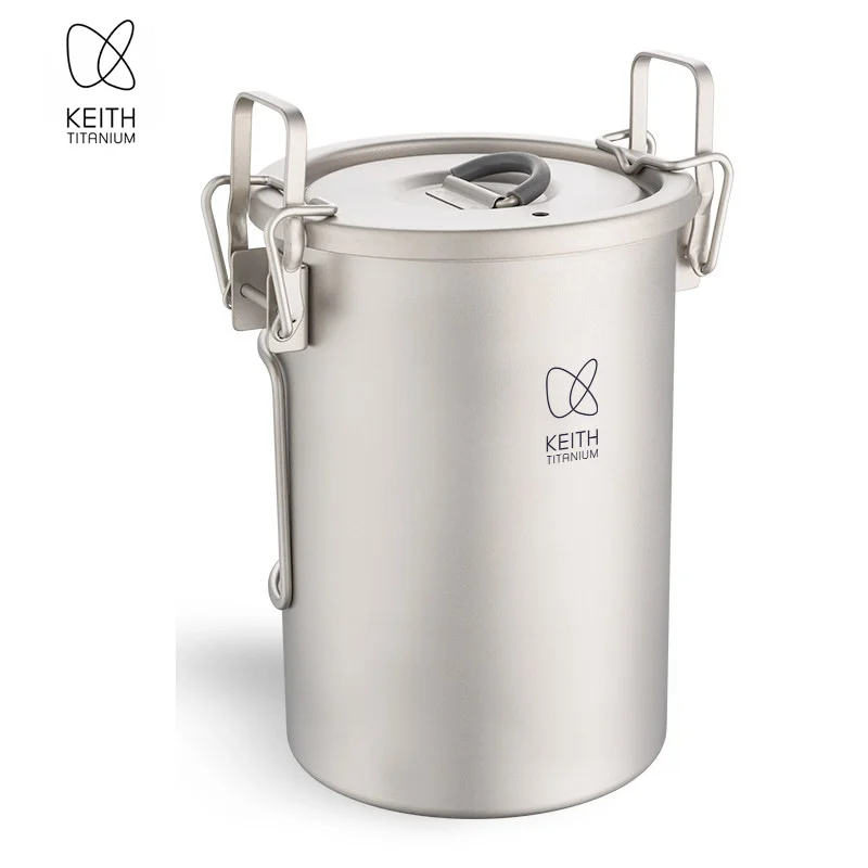 KEITH Pure Titanium Rice Cooker, 900ml Ultralight Portable Cooking Pot, Multi-functional Outdoor Camping Rice Pot for Hiking