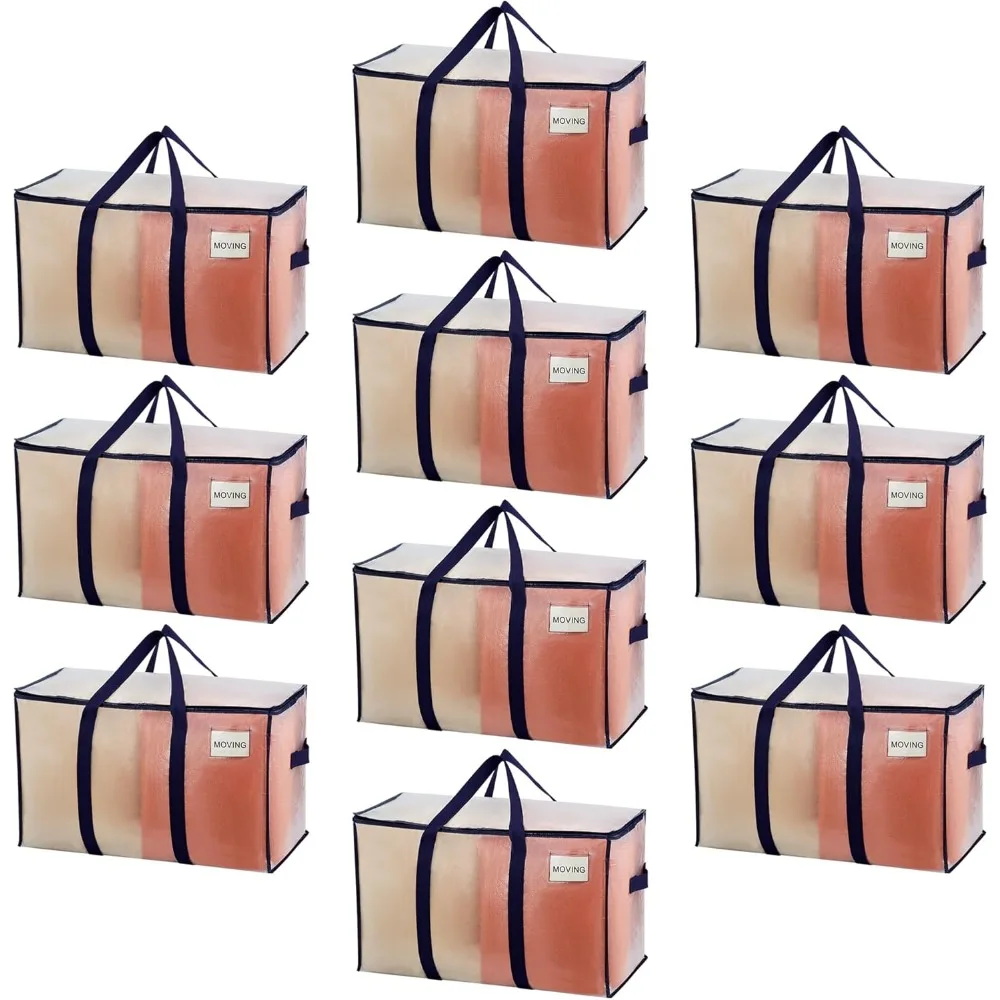 

10 Pack Moving Bags, Heavy Duty, Moving Boxes Alternative, Packing Storage Supplies for Dorm Room Essentials with Zipper for Cl