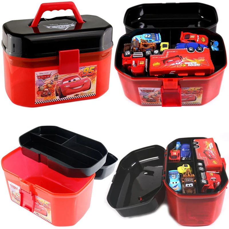 Disney Pixar Cars 2 3 Portable Storage Box Lightning Mcqueen Double Layers Car Toys Christmas Birthday Gift for Kids Boy