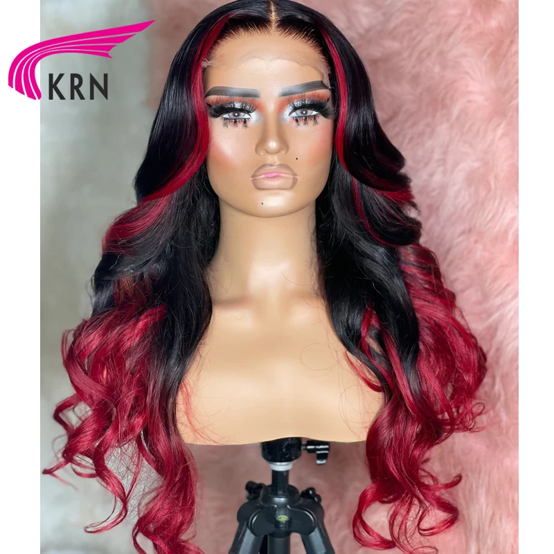 Braziliaanse Remy Golvend Rode Hoogtepunt 13X6 Diepe Deel Pruiken Menselijk Vrouwen Haar Gekleurde 13X4 Lace Front Menselijk Haar pruiken Rood 180% Dichtheid