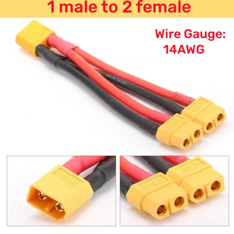 XT60 Male and Female Parallel Battery Connector Cable, 3-Way Silicone Wire Y Splitter for Battery Chargers and Motors, Universal