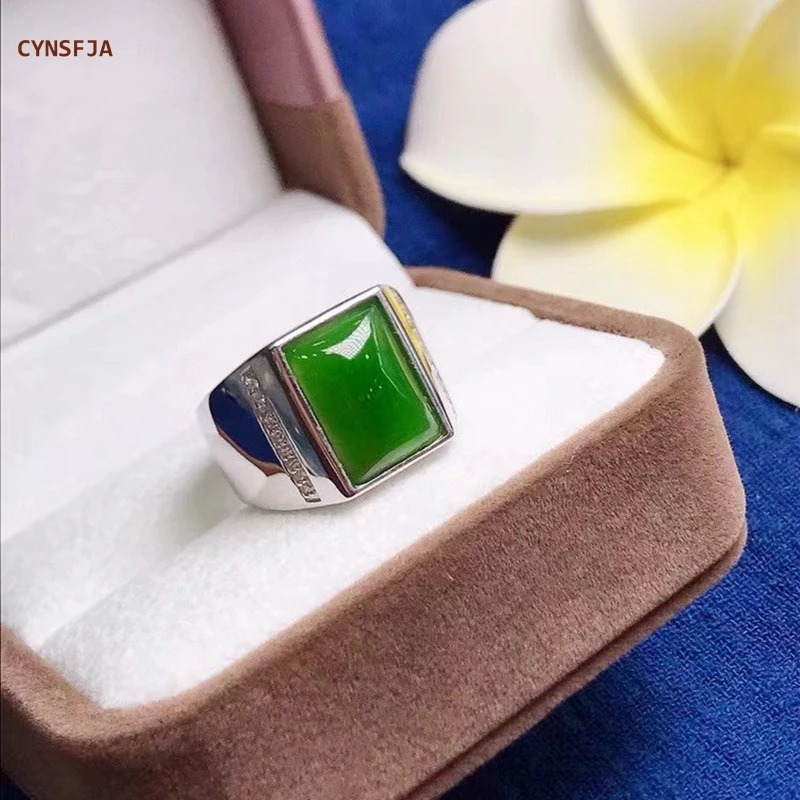 

CYNSFJA New Real Certified Natural Hetian Nephrite Jasper 925 Silver Men's Lucky Green Jade Rings Adjustable High Quality Gifts