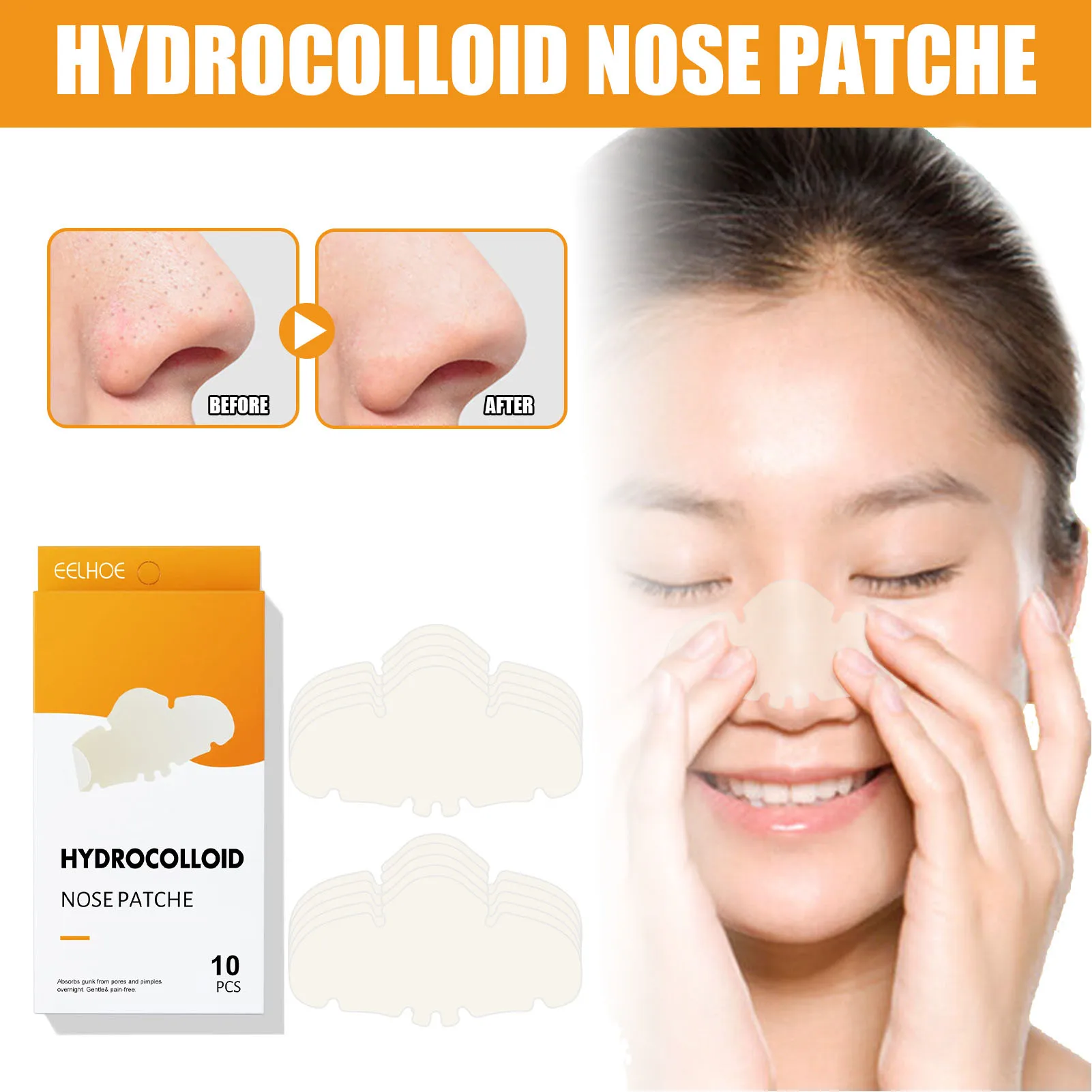 10pcs Hydrocolloid Patches Blackhead Removal Deep Cleansing Pore Strips for Face Nose and Pores Hydrocolloid Nose Patches