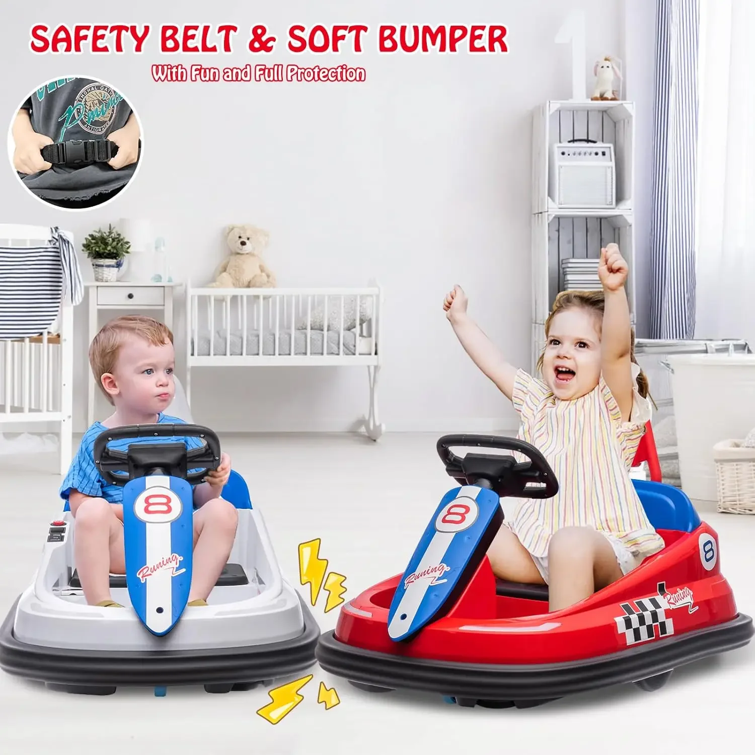 Bumper Car for Toddlers, 6V Electric Ride On Toys for Kids, 1.9 MPH Max Speed, Steering Wheel, 360 Degree Spin, 2-Speeds,