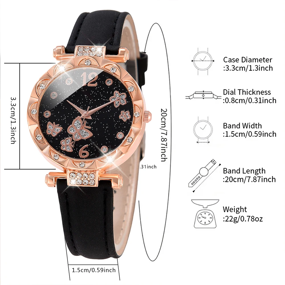 1PCS Simple Luxury Leather Strap Watch Black Casual Fashion Quartz Watch Is The Perfect Gift For her (No Box)