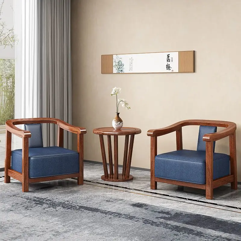 Modern new Chinese solid wood three-piece set single chair hotel company negotiation chair meeting guest balcony leisure armchai
