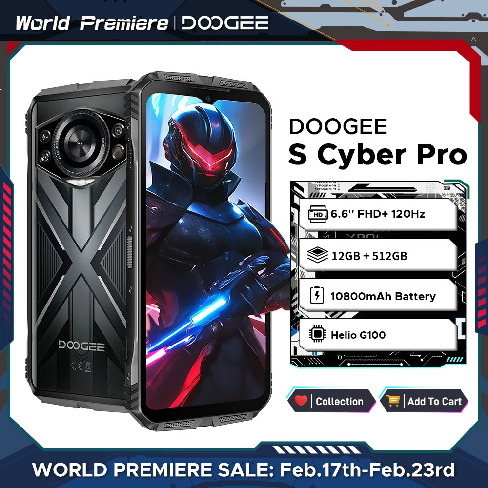 Estreia mundial DOOGEE S Cyber Pro Telefone robusto 12GB 512GB Helio G100 6,6 ''FHD + 120Hz IPS 10800mAh Bateria grande 33W Carga NFC