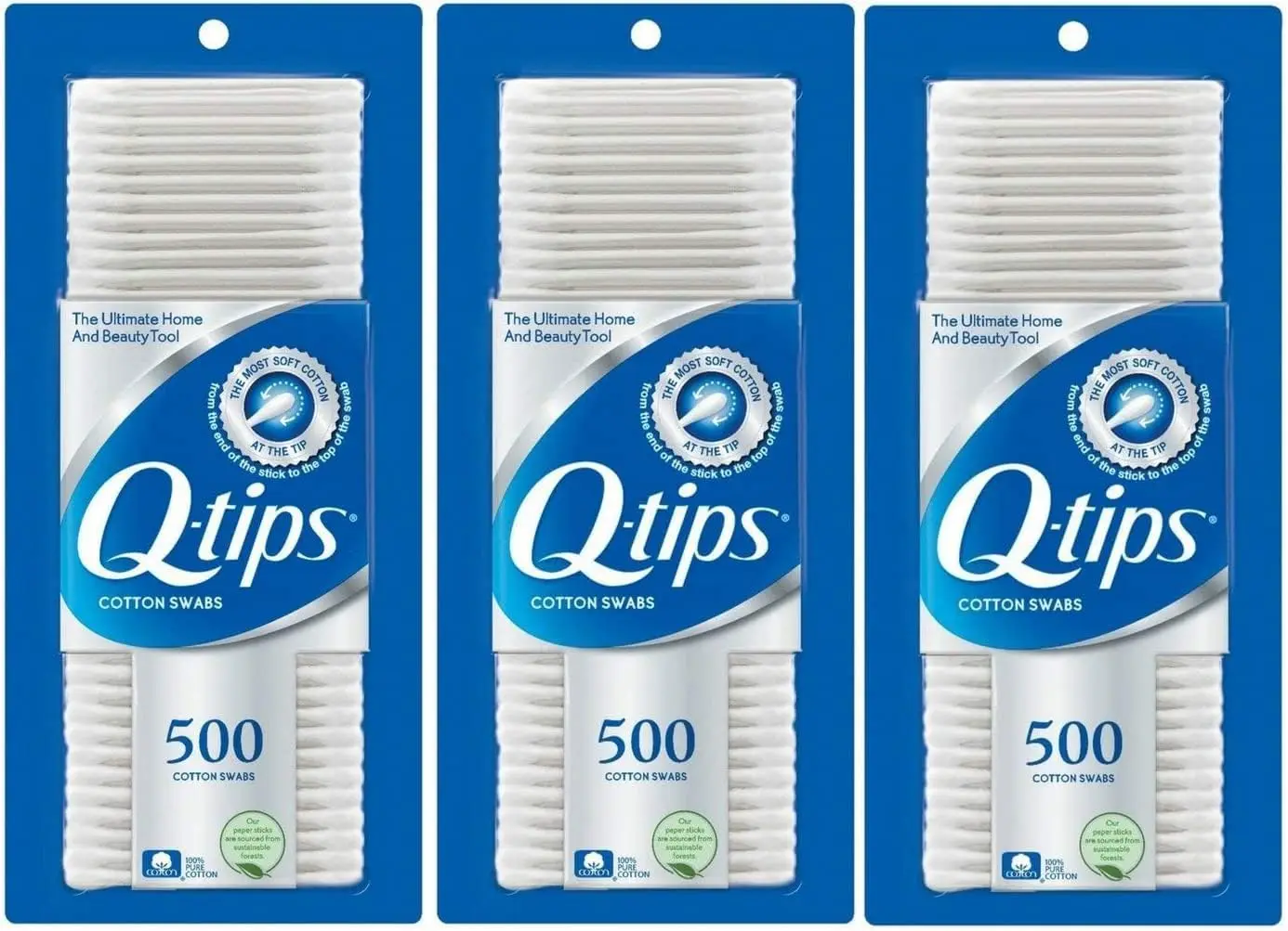 

500 Cotton Swabs, 3-Pack: Soft & Safe for Baby, Pet, and Personal Care
