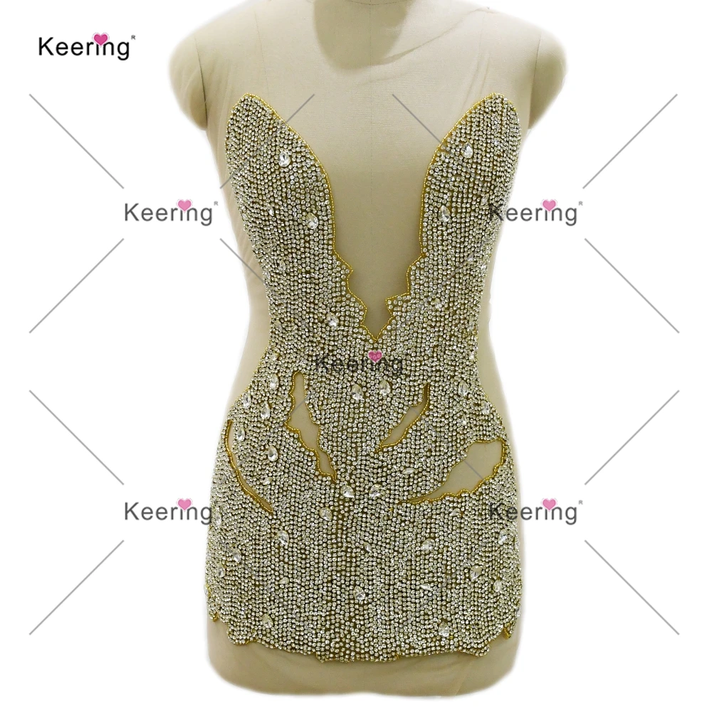 Rhinestone Body Shine Applique Patch Color Crystal Sew On  for Wedding Dress, , Fashion Design, WDP-460