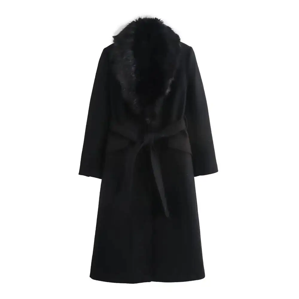 Belt Warm Fur Coat Flip Collar Pocket Button Decoration Autumn/Winter New Women's Wear