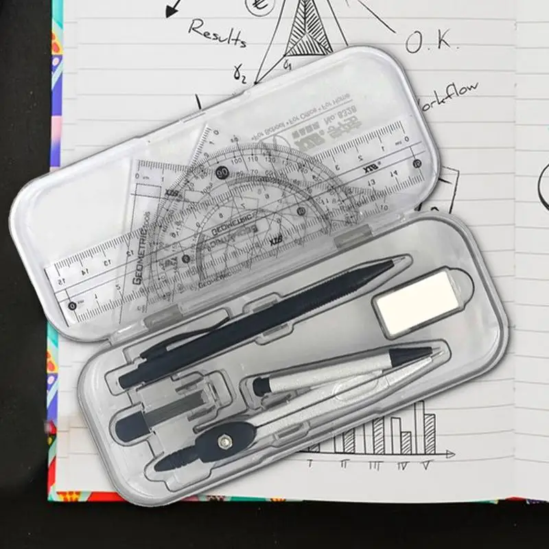 Protractor And Compass Set 10X Geometry Compasses Set Protractor Kit With Storage Box Student Supplies Math Tool Kit For School