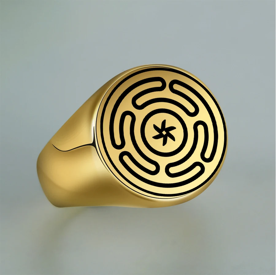 Dreamtimes Hecate Wheel Strophalos Hekate Stainless Steel Rings Magic Symbol Charm Kabbalah Amulet Retro Jewelry Gift 19MM Ring