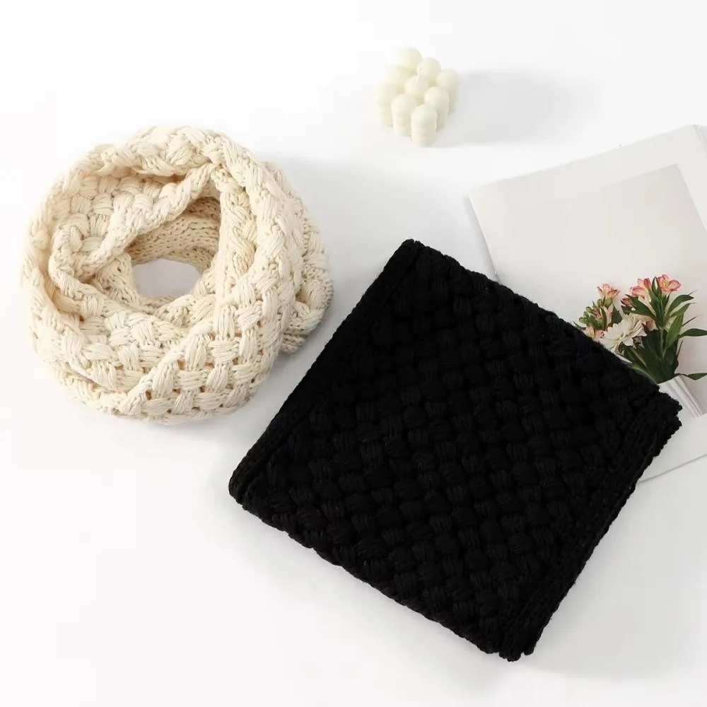 Knitted Material Knitted Ring Scarf Solid Color Windproof Design Circle Loop Scarf Thick Warm Fabric Versatile Wear