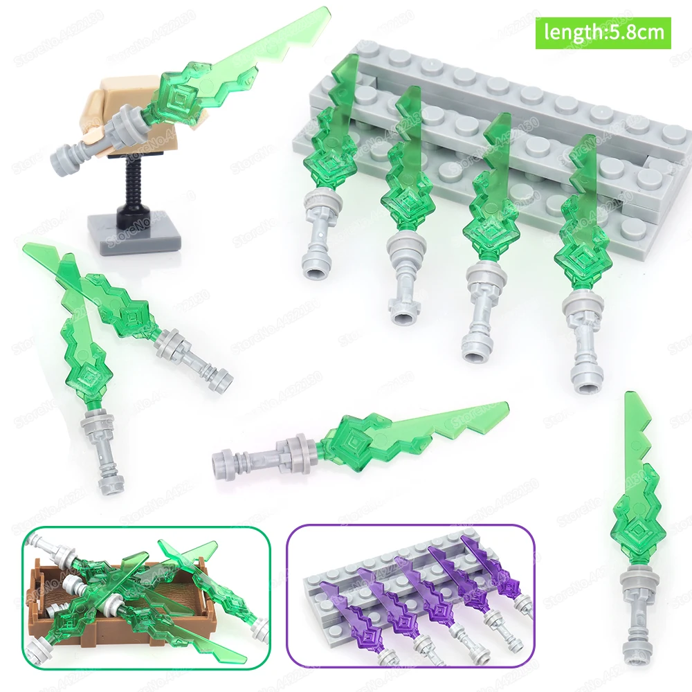 

Warrior Green Light Serrated Sword Weapons Building Block Moc Assemble War Figures Grandmaster Equipment Model Child Gifts Toys