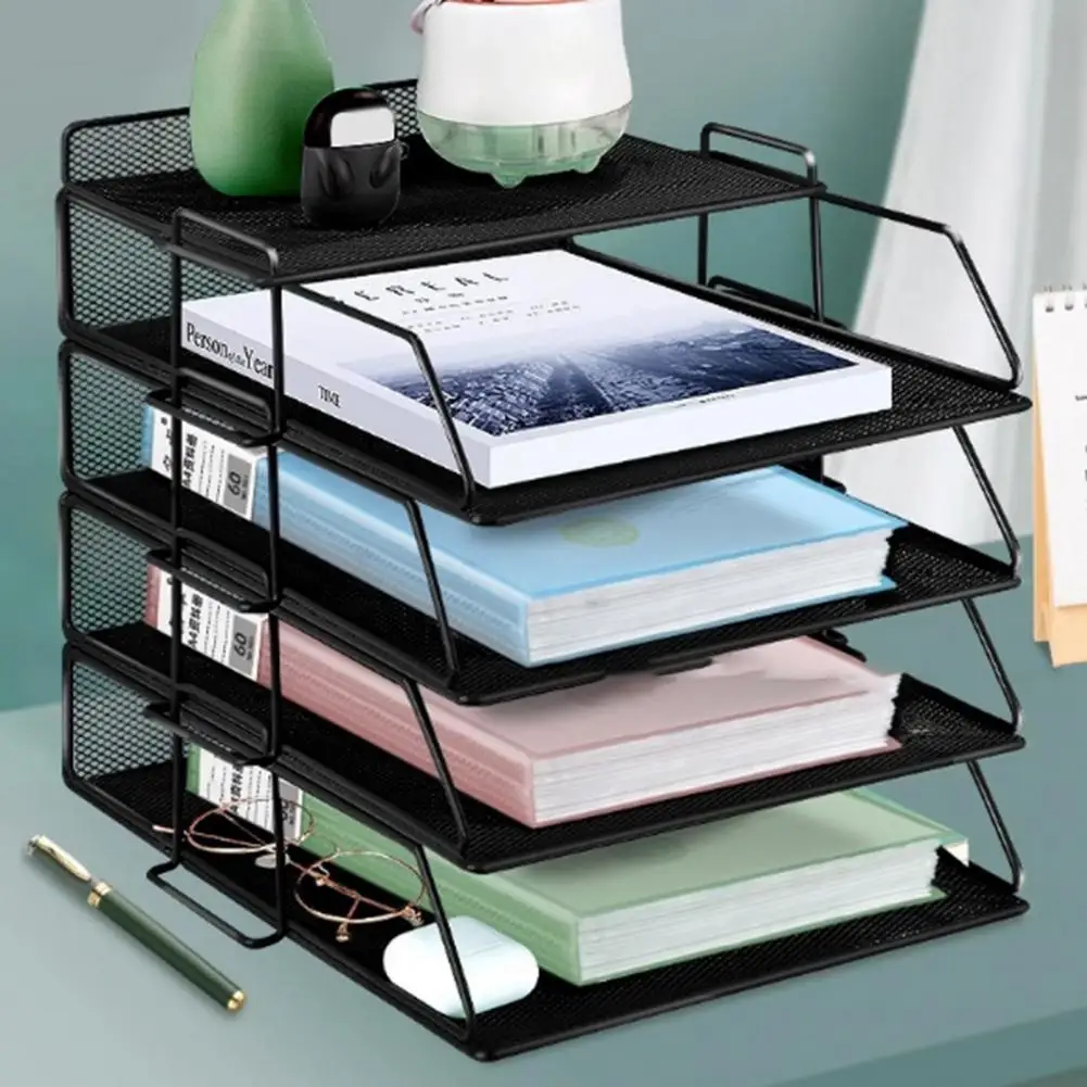 Imagem -02 - Metal Mesh Desktop Organizer Office Storage Rack com Pen Holder Suporte de Arquivo Eficiente Organizador de Mesa 4-tier