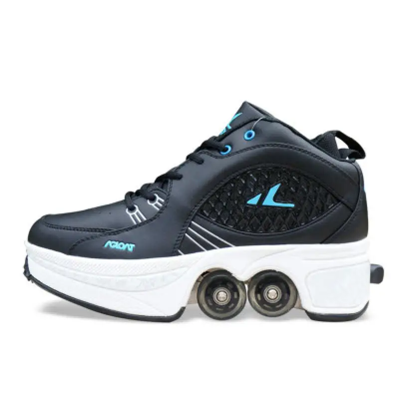 Pu Leather Adult Sport Roller Skate Shoes Casual Deformation Parkour Sneakers Skates With 4-Wheel For Rounds Children Of Running