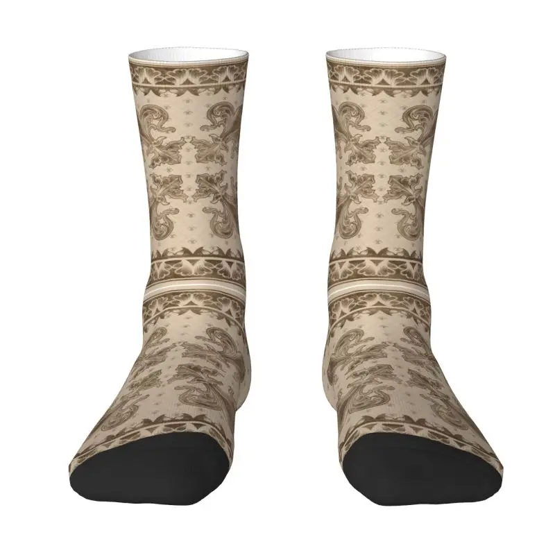 Custom Luxury Vintage Fleur De Lis Pastel Gold Dress Socks Men Women Warm Funny Novelty Ancient Symbol Lily Flower Crew Socks