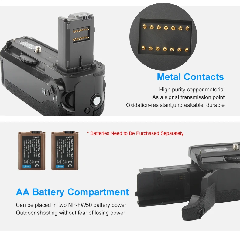 VG-C1EM Vertikaler Batteriegriff für Sony A7 A7S A7R Spiegellose Kameras Doppelte NP-FW50 Steckplätze Vollformat-Handgriff für Porträtaufnahmen – Detail 6