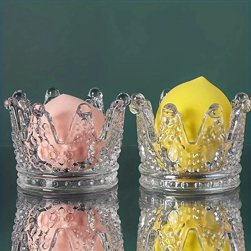 1pc Elegant Crown-Shaped Glass Storage Box Classic Multipurpose Vanity And Countertop Decor Holder Beauty Egg and Ring Storage