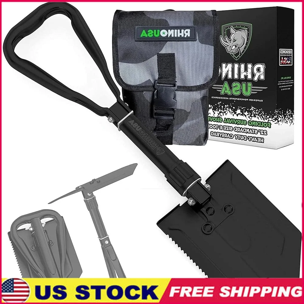 

Folding Survival Shovel Pick Heavy Duty Carbon Steel E-Tool Portable Camping Gardening Off Road Beach With Carry Case