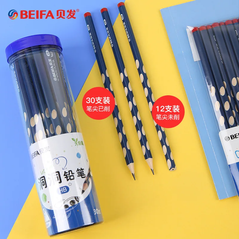 Beifa Hole Pen Resin Pencil Safe & Lead Free HB Student Stationery Triangle Rod Correction Grip Posture Pencils Supplies School