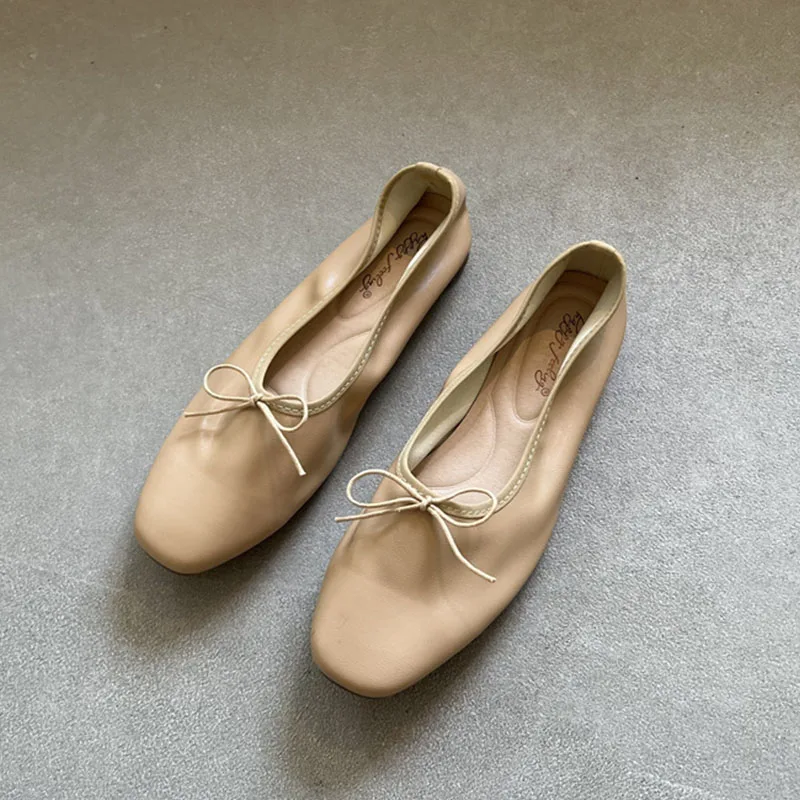 Zapatos planos de Ballet para Mujer, mocasines suaves de punta redonda con lazo, novedad de primavera, 2024