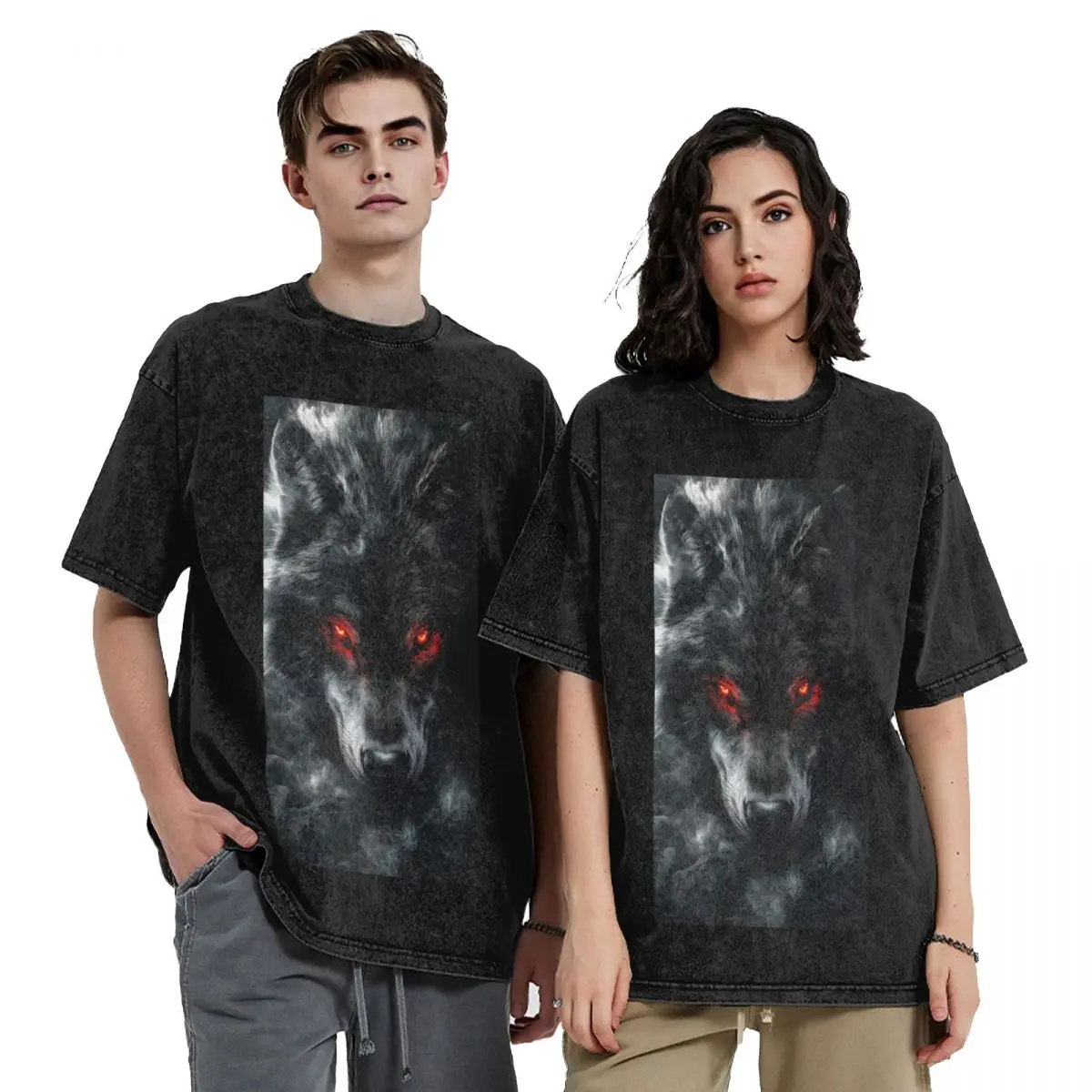 

Snarling Werewolf Wolf Animal Hip Hop Short Sleeve T-Shirts Washed Tops Tees Streetwear T Shirt Vintage for Men Women