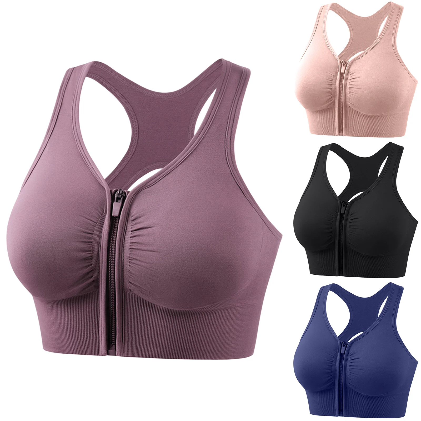 Bra Olahraga Wanita Nyaman dan Bernapas untuk Lari, Yoga, Fitness, dengan Desain Cantik di Bagian Belakang dan Ritsleting Depan, Menyerap Guncangan