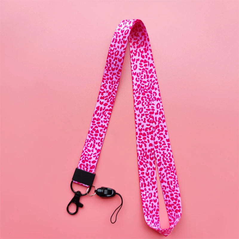 Rosa Ausweishalter mit Leopardenmuster, Schlüsselband, Schlüsselanhänger, Damen-Kreditkartenetui, Umhängeband, Ausweishalter, Ausweishalter, einziehbarer Clip – Detail 10