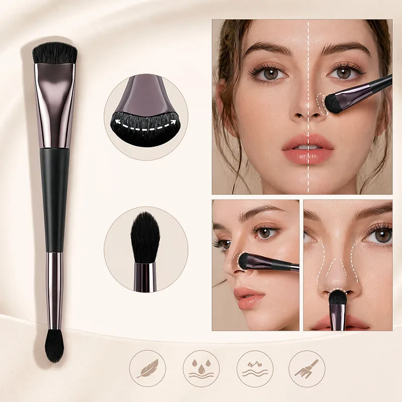 2 In 1 Nose Contour Highlight Brush Double Head Sculpting Makeup Brush C Shape Flame Tip Stereo Nose Shadow Makeup Brushes