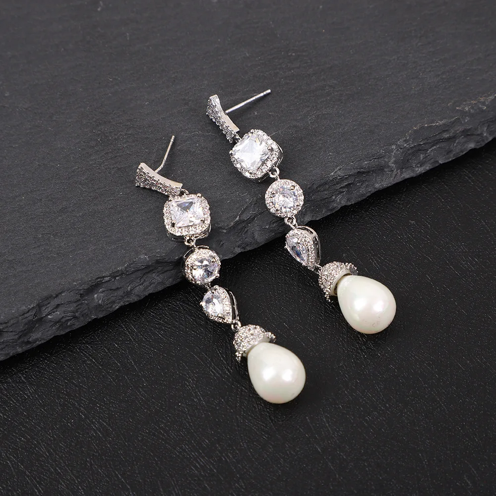 

HIBRIDE New Luxury Pearl Pendant Water Drop sliver color Earrings Women's Everyday Decorative Jewelry Wedding Prom Gift E355