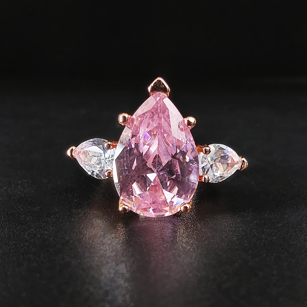 2024 New Luxury Pink Color Princess Wedding Ring Set For Women Lady Anniversary Gift Jewelry Bague Femme Homme Anelli R8014